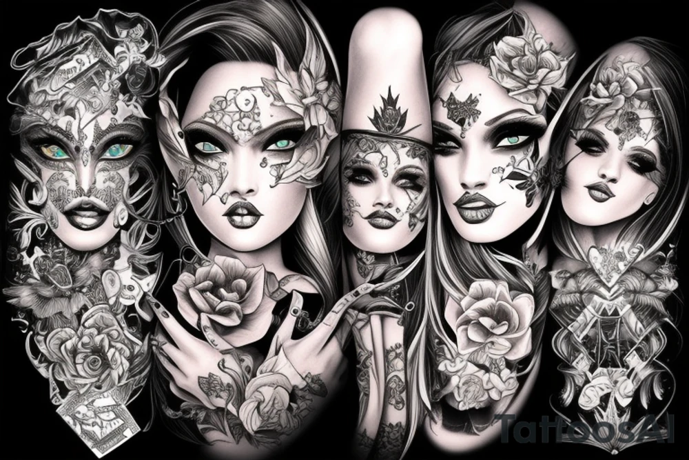 Gorgeous Demon Girl Elaborate Detailed Vivid Smokey Wicked Smirk Beautiful tattoo idea