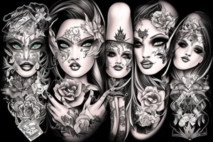 Gorgeous Demon Girl Elaborate Detailed Vivid Smokey Wicked Smirk Beautiful tattoo idea