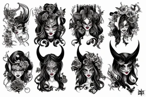 Gorgeous Demon Girl Elaborate Detailed Vivid Smokey Wicked Smirk Beautiful tattoo idea