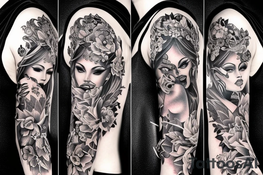 Gorgeous Demon Girl Elaborate Detailed Vivid Smokey Wicked Smirk Beautiful tattoo idea