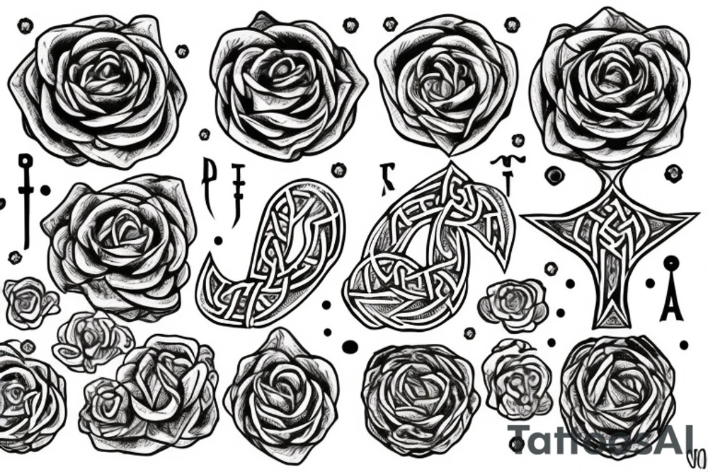 Witch Norse Runes Intricate Beautiful Stoic Roses tattoo idea