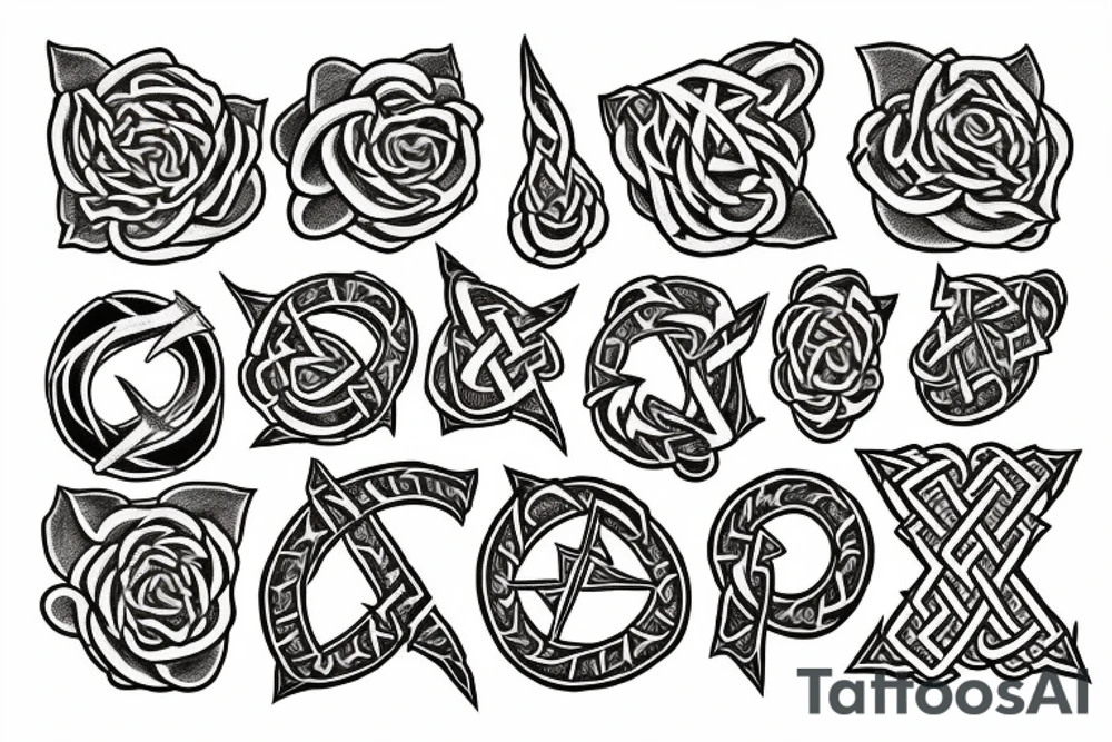 Witch Norse Runes Intricate Beautiful Stoic Roses tattoo idea