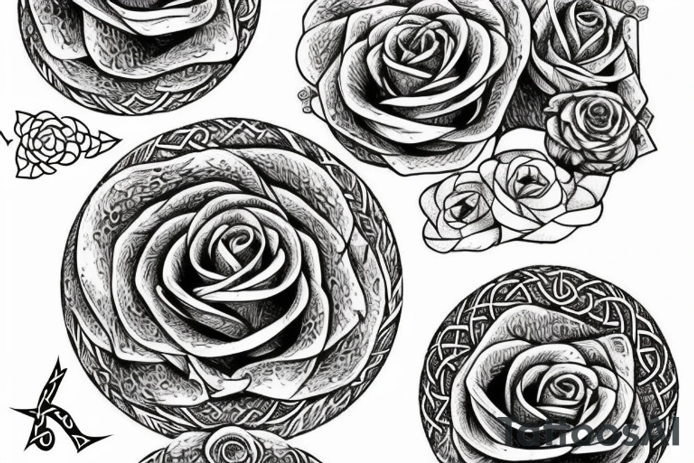 Witch Girl Norse Runes Intricate Beautiful Stoic Roses tattoo idea