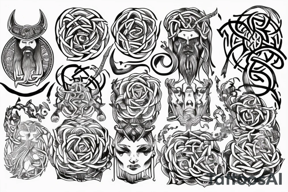 Witch Girl Runic Intricate Beautiful Stoic Roses Viking Norse tattoo idea
