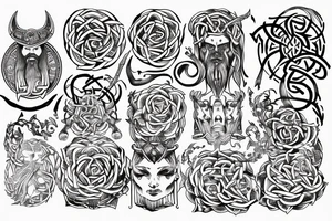 Witch Girl Runic Intricate Beautiful Stoic Roses Viking Norse tattoo idea