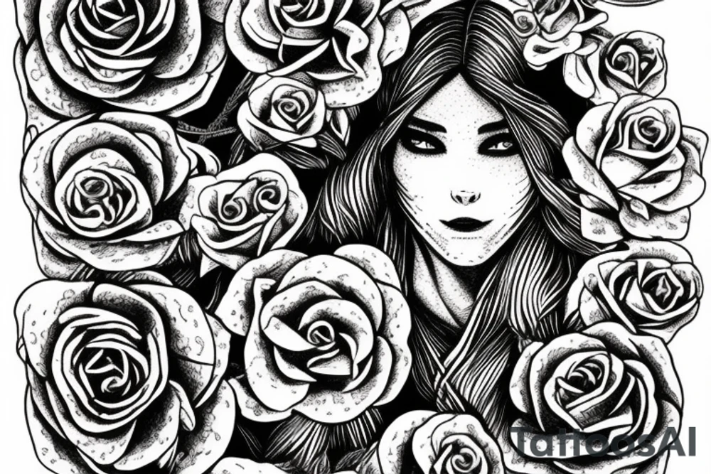 Witch Girl Intricate Beautiful Stoic Roses Viking Norse tattoo idea