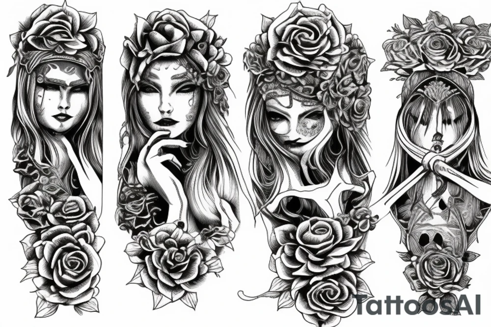 Witch Girl Intricate Beautiful Stoic Roses Viking Norse tattoo idea