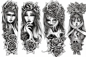 Witch Girl Intricate Beautiful Stoic Roses Viking Norse tattoo idea