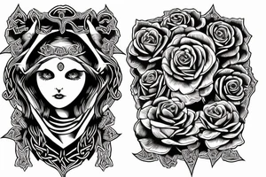 Witch Girl Intricate Beautiful Stoic Roses Viking Norse tattoo idea