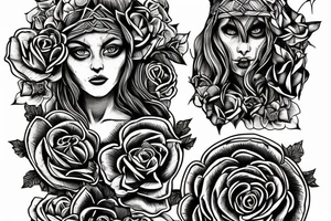 Witch Girl Intricate Beautiful Stoic Roses Viking Norse tattoo idea