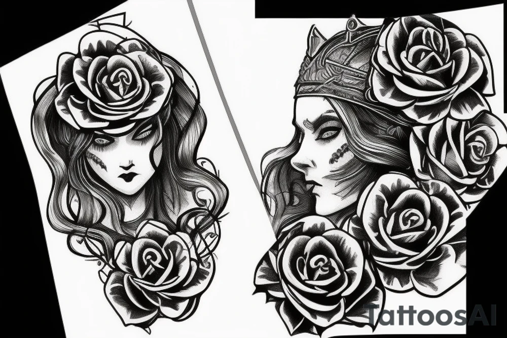 Witch Girl Intricate Beautiful Stoic Roses Viking Norse tattoo idea