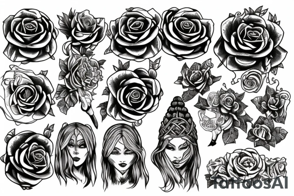 Witch Girl Intricate Beautiful Stoic Roses Viking Norse tattoo idea