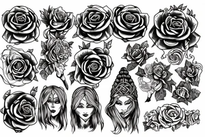 Witch Girl Intricate Beautiful Stoic Roses Viking Norse tattoo idea