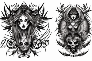 Demonic Badass Woman Babe Thorns Smokey Intricate Detailed Pretty Runes tattoo idea