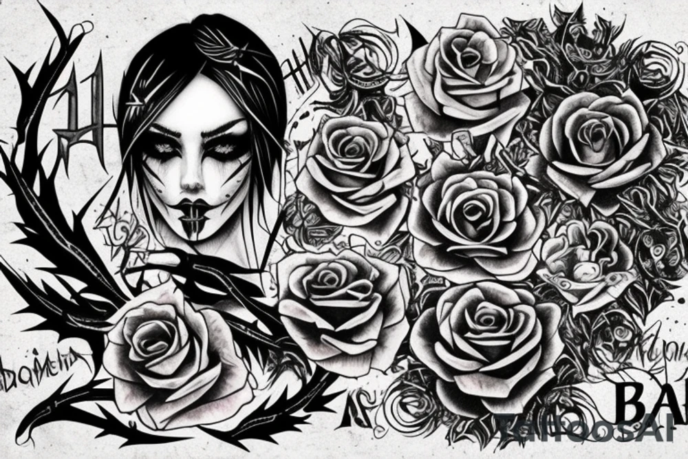 Demonic Badass Woman Babe Thorns Smokey Intricate Detailed Pretty Runes tattoo idea