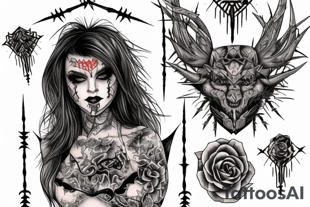 Demonic Badass Woman Babe Thorns Smokey Intricate Detailed Pretty Runes tattoo idea