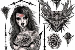 Demonic Badass Woman Babe Thorns Smokey Intricate Detailed Pretty Runes tattoo idea