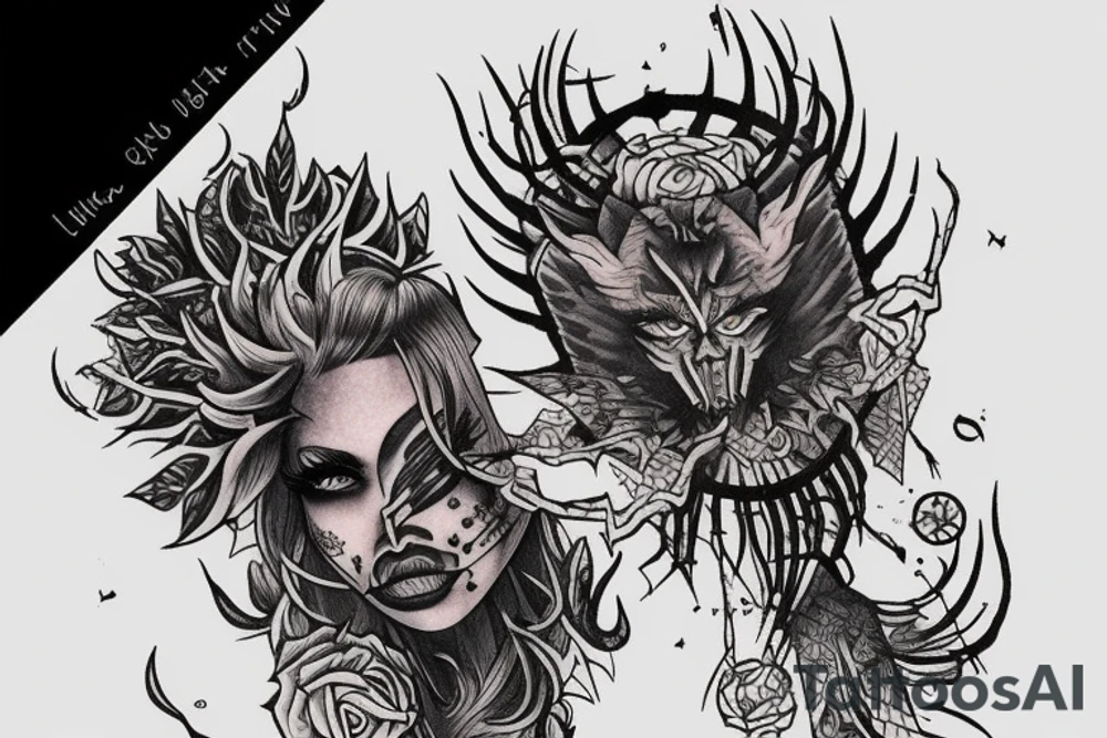 Demonic Badass Woman Babe Thorns Smokey Intricate Detailed Pretty Runes tattoo idea