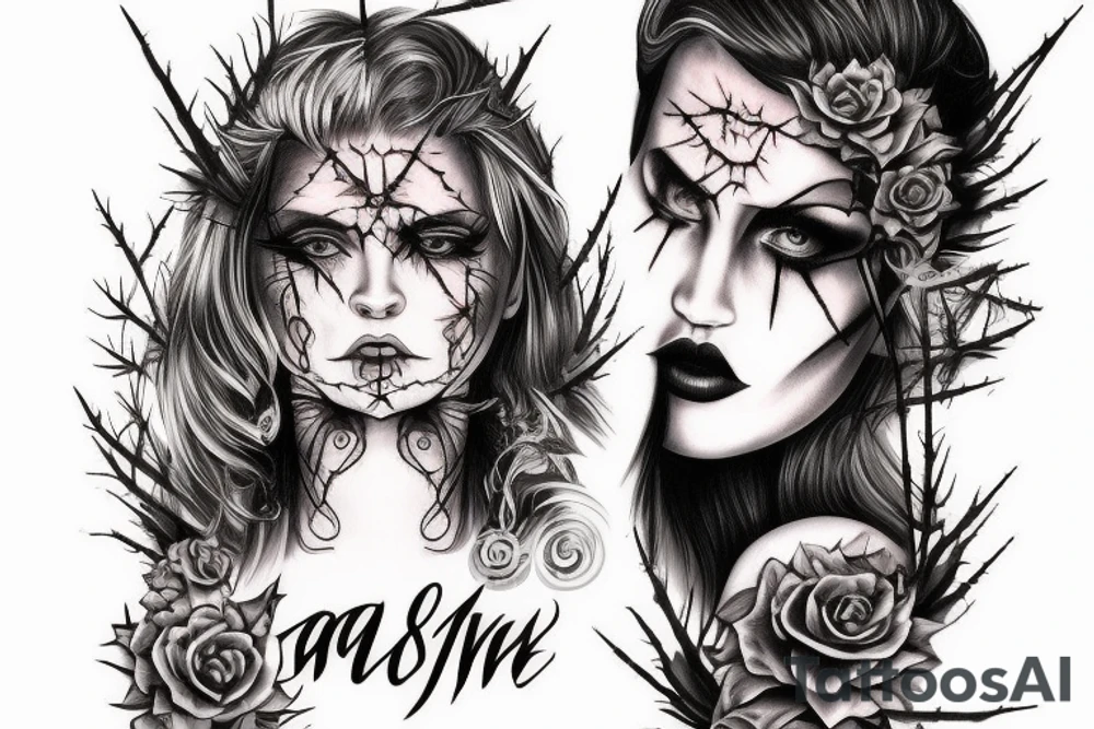 Demonic Badass Woman Babe Thorns Smokey Intricate Detailed Pretty Runes tattoo idea