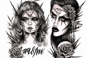Demonic Badass Woman Babe Thorns Smokey Intricate Detailed Pretty Runes tattoo idea