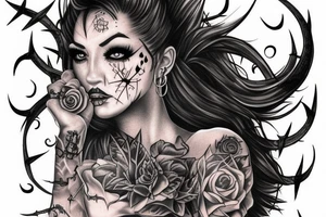 Demonic Badass Woman Babe Thorns Smokey Intricate Detailed Pretty Runes tattoo idea