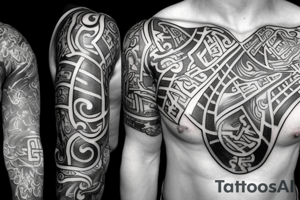 chest and half arm “Gang Warily” and “Drummond” in it tattoo idea