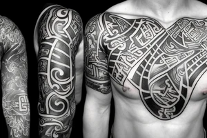 chest and half arm “Gang Warily” and “Drummond” in it tattoo idea