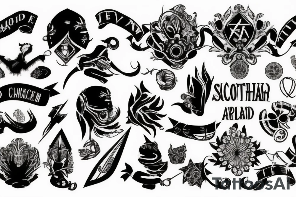 Scottish shoulder and half arm tattoo idea