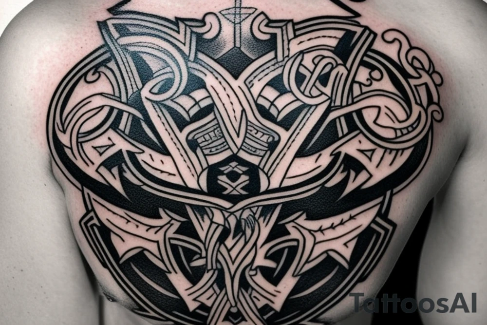 Clan Drummond emblem on my half chest, shoulder and half arm tattoo idea