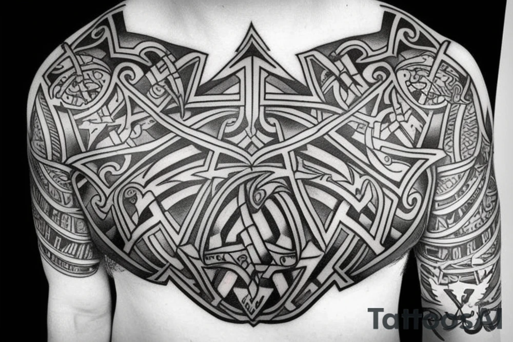 Clan Drummond emblem on half chest, shoulder and half arm tattoo idea