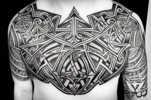 Clan Drummond emblem on half chest, shoulder and half arm tattoo idea