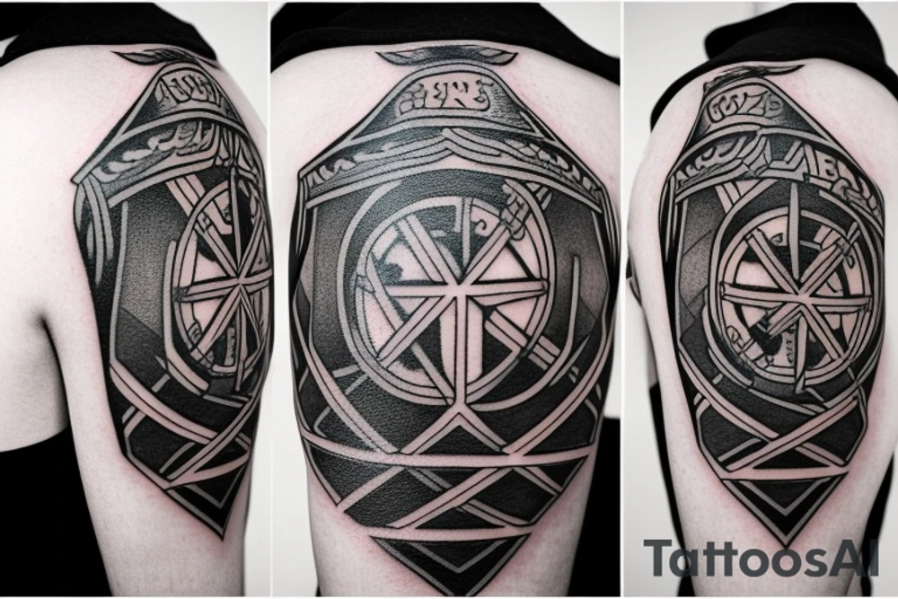 Clan Drummond emblem on shoulder and half arm tattoo idea