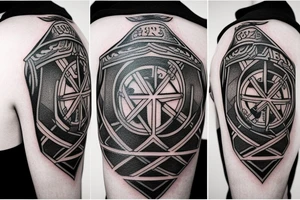 Clan Drummond emblem on shoulder and half arm tattoo idea