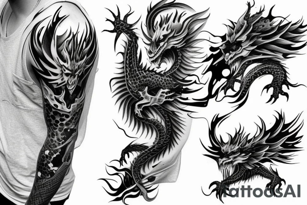 Splattering dragon half sleeve
Black and white tattoo idea Splattering dragon half sleeve
Black and white tattoo idea