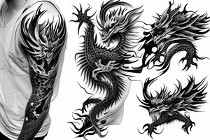 Splattering dragon half sleeve
Black and white tattoo idea
