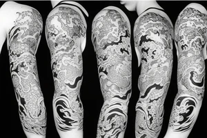Splattering dragon half sleeve
Black and white tattoo idea