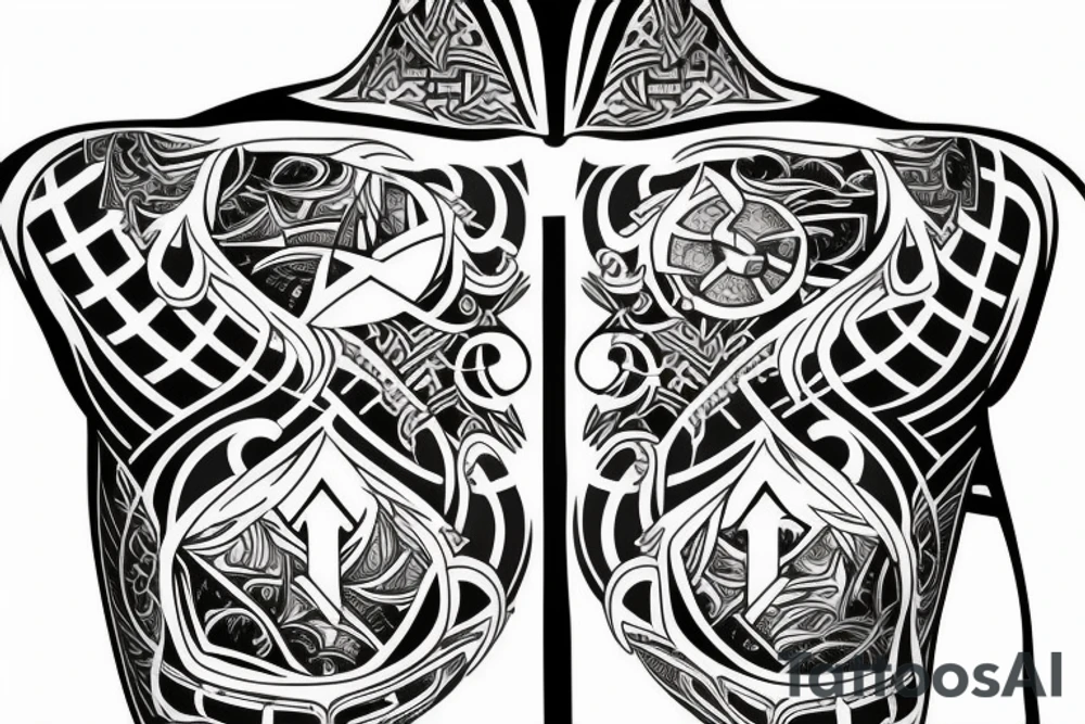 Symmetric chest tattoo of nordic mytology tattoo idea
