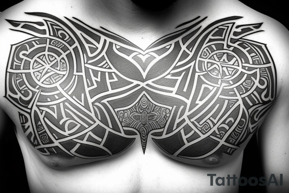 Symmetric chest tattoo of nordic mytology tattoo idea