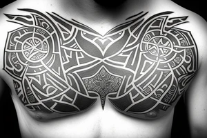 Symmetric chest tattoo of nordic mytology tattoo idea