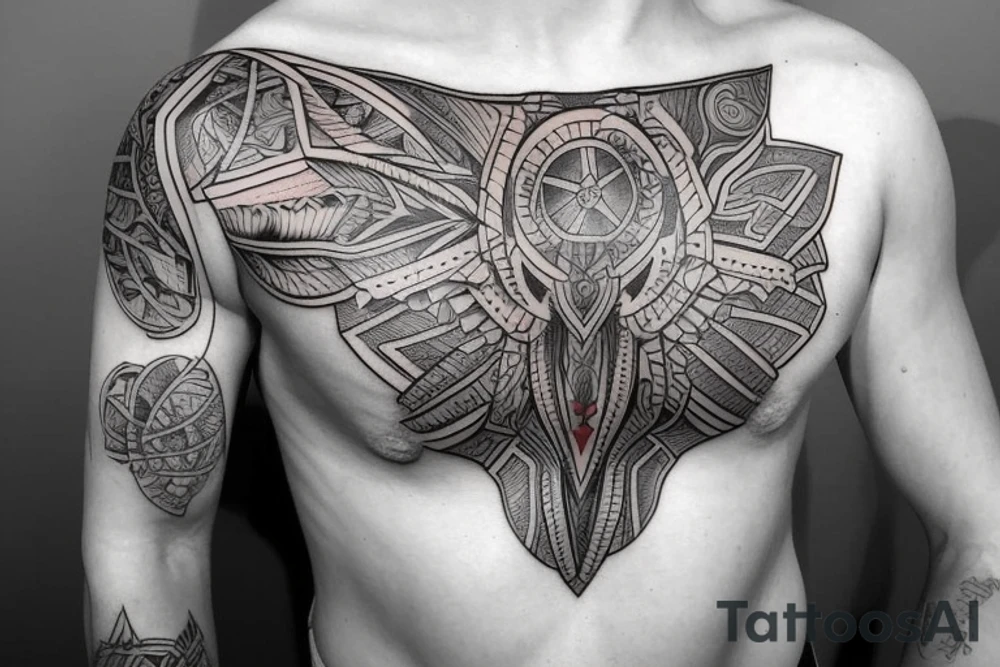 Symmetric chest tattoo of nordic mytology tattoo idea