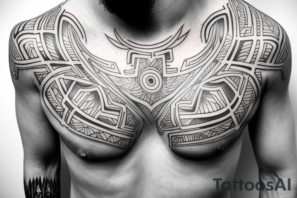 Symmetric chest tattoo of nordic mytology tattoo idea
