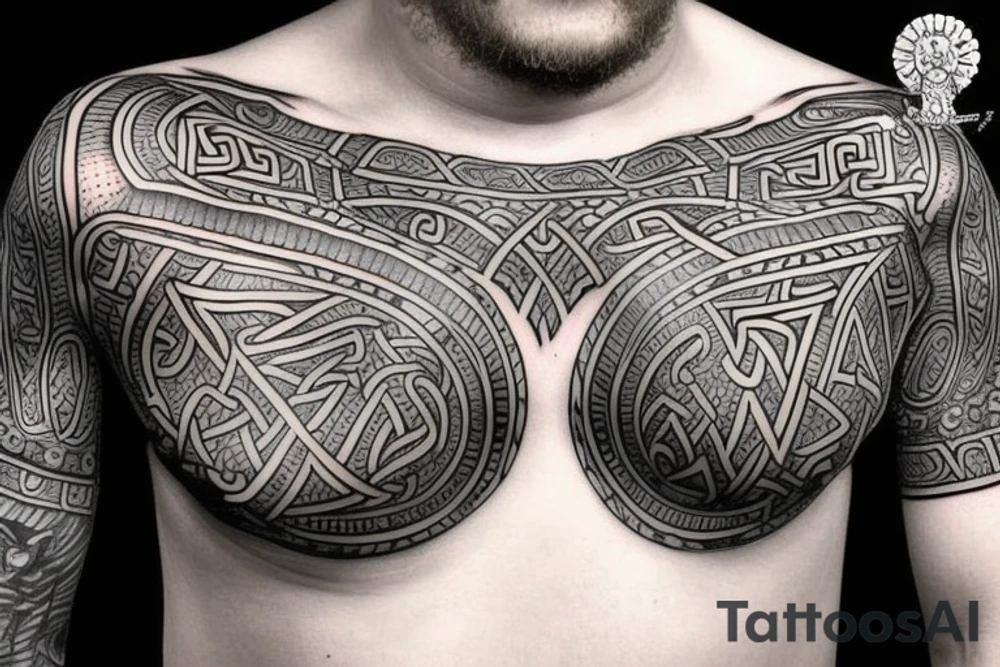 Symmetric chest tattoo of viking mytology tattoo idea