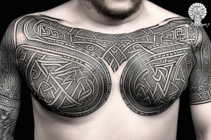 Symmetric chest tattoo of viking mytology tattoo idea