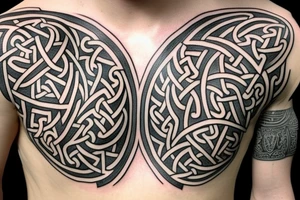 Symmetric chest tattoo of viking mytology tattoo idea