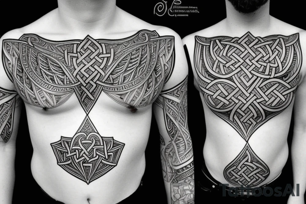 Symmetric chest tattoo of viking mytology tattoo idea