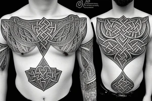 Symmetric chest tattoo of viking mytology tattoo idea