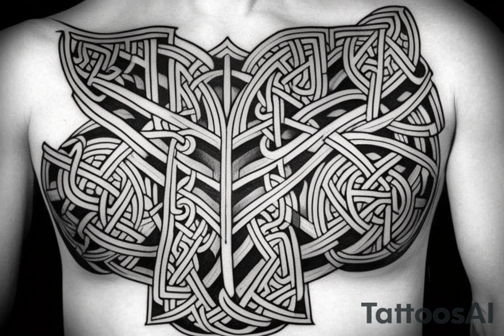 Symmetric chest tattoo of viking mytology tattoo idea