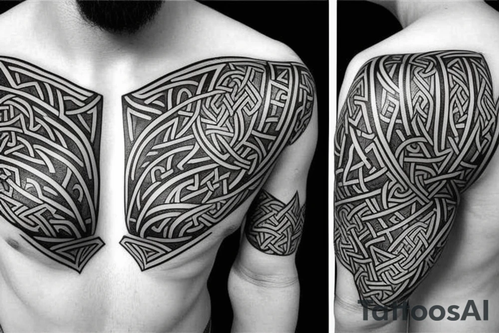 Symmetric chest tattoo of viking mytology tattoo idea