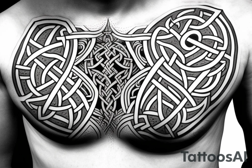 Symmetric chest tattoo of viking mytology tattoo idea