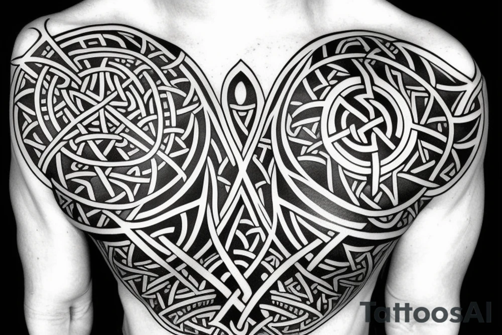 Symmetric chest tattoo of viking mytology tattoo idea
